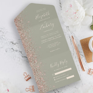 Casamento Brilho Rosa Dourado Verde Sage Moderno