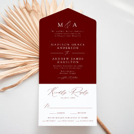 Casamento Burgundy com Monograma Elegante Moderno