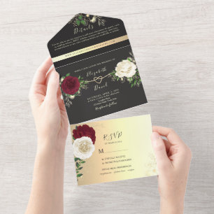 Casamento Burgundy e Preto Floral Elegante