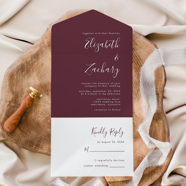 Casamento Burgundy Minimalista com Letra Moderna (Criador carregado)