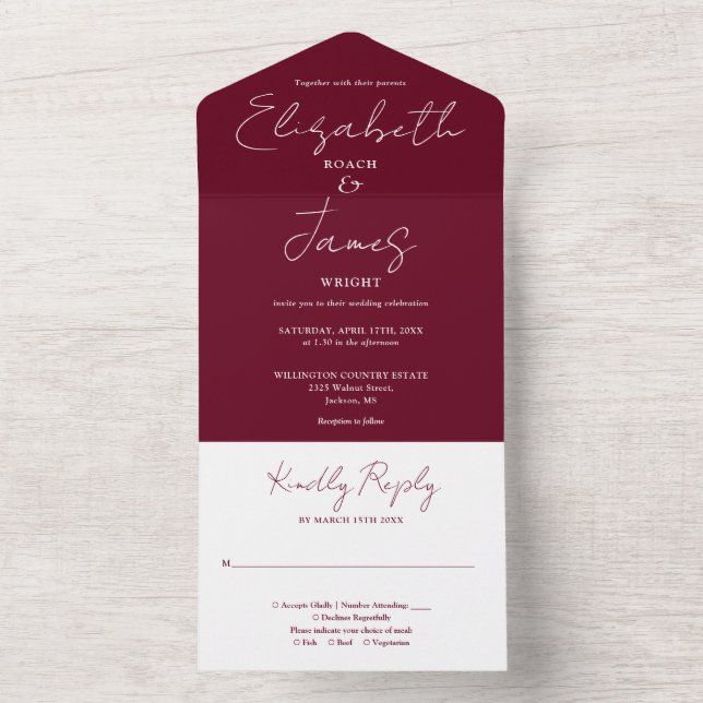 Casamento Burgundy Minimalista Elegante Script (Interno)
