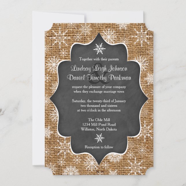 Casamento | Burlap | Flocos de neve | Convite para (Frente)