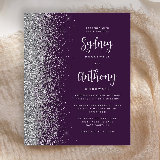 Casamento Caligrafia Glitter Roxo Prata Orçamento (Criador carregado)