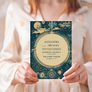 Casamento Cartão Tarot Azul Celestial e Dourado
