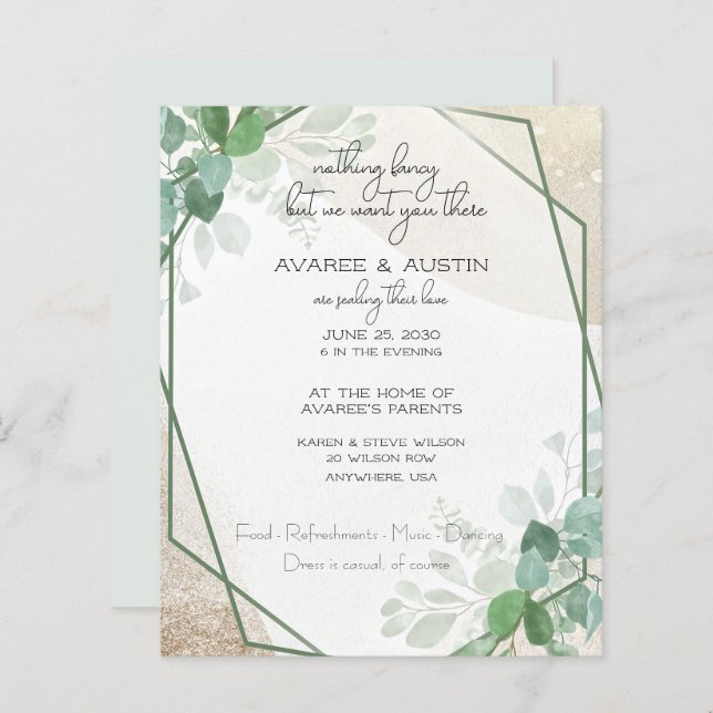 Casamento Casual de Papel Simples Eucalyptus (Frente/Verso)