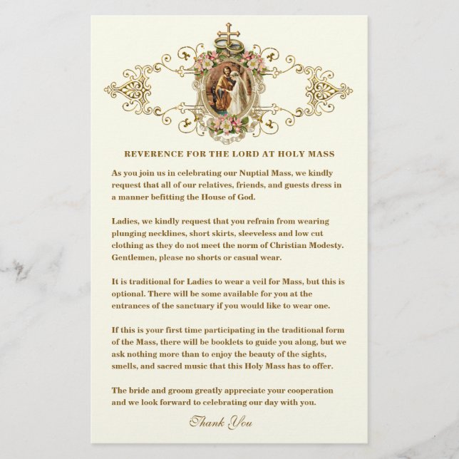 Casamento católico - Desenho religioso modesto (Frente)