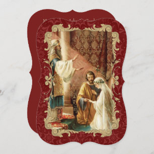 Casamento Católico Dourado Maroon Convite para Cas