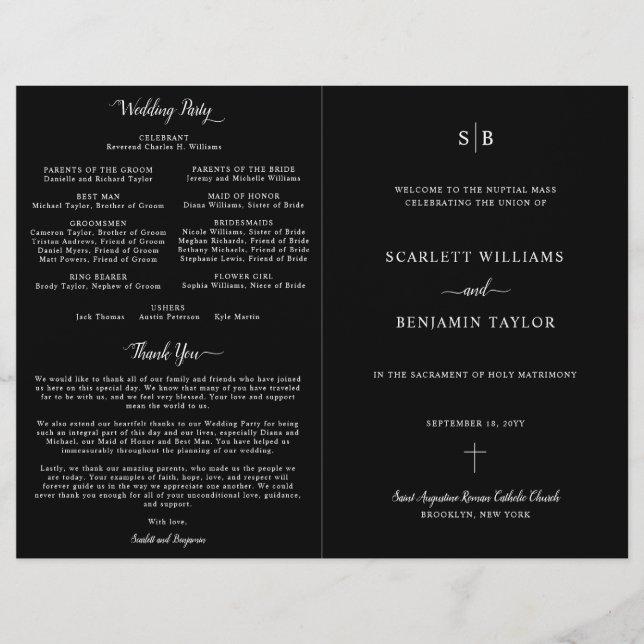 Casamento Católico Negro com Programa de Massas de (Frente)