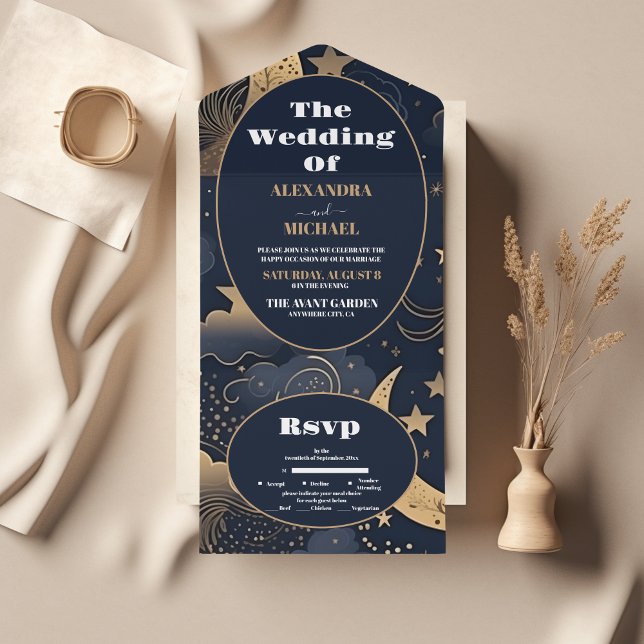 Casamento Celestial Azul Dourado à Meia-Noite (Criador carregado)