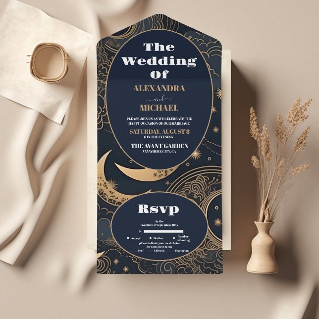 Casamento Celestial Azul Dourado à Meia-Noite (Criador carregado)