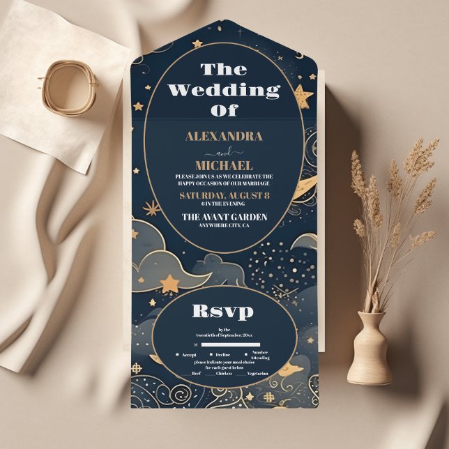 Casamento Celestial Azul Dourado à Meia-Noite (Criador carregado)