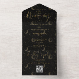 Casamento Celestial com QR Code Preto e Dourado El