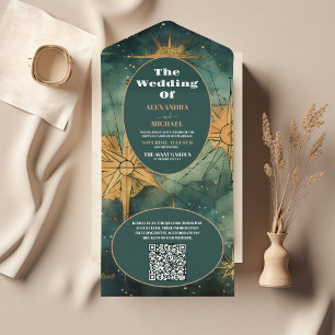 Casamento Celestial de Aquarela com Código QR