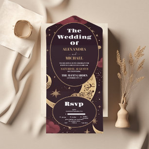 Casamento Celestial Dourado Elegante Burgundy