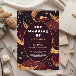 Casamento Celestial Dourado Elegante Burgundy