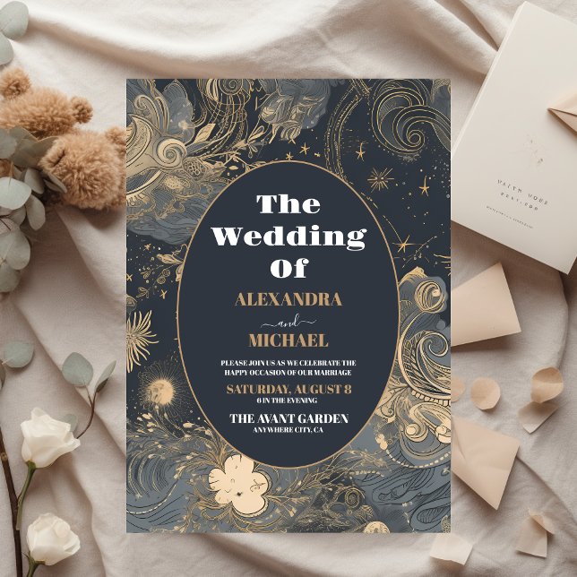 Casamento Celestial Dourado Elegante de Prata (Criador carregado)