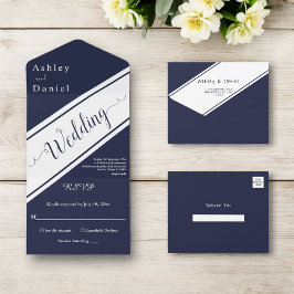 Casamento Chic Azul-Branco-Marinho Moderno Elegant