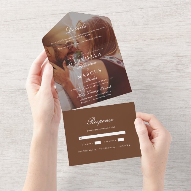 Casamento Chic Brown Tudo Em Um Convite Fotográfic (Aba destacável)