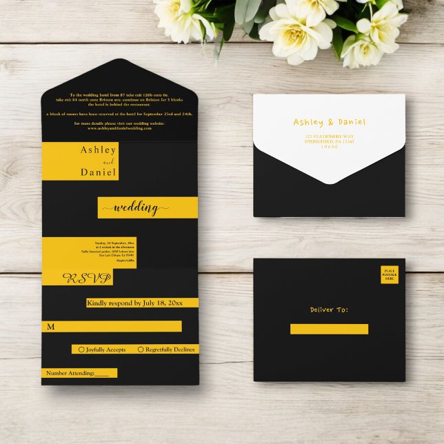 Casamento Chic Dourado E Negro Moderno Elegante (Criador carregado)