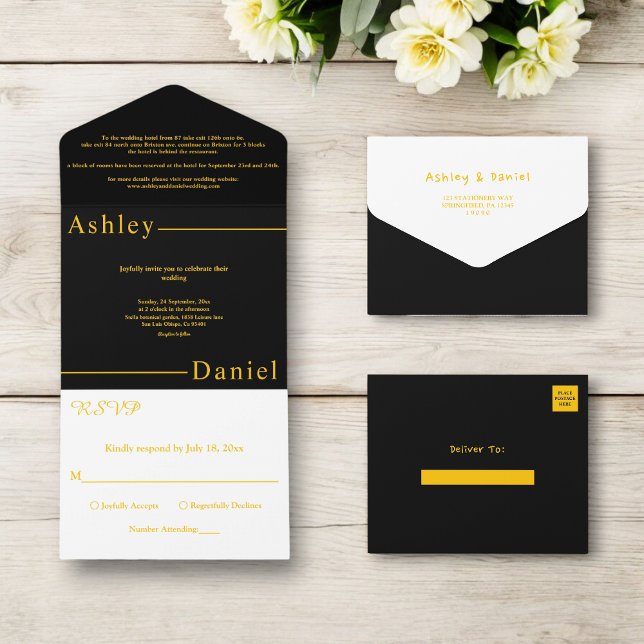 Casamento Chic Dourado E Preto Simples Moderno (Criador carregado)