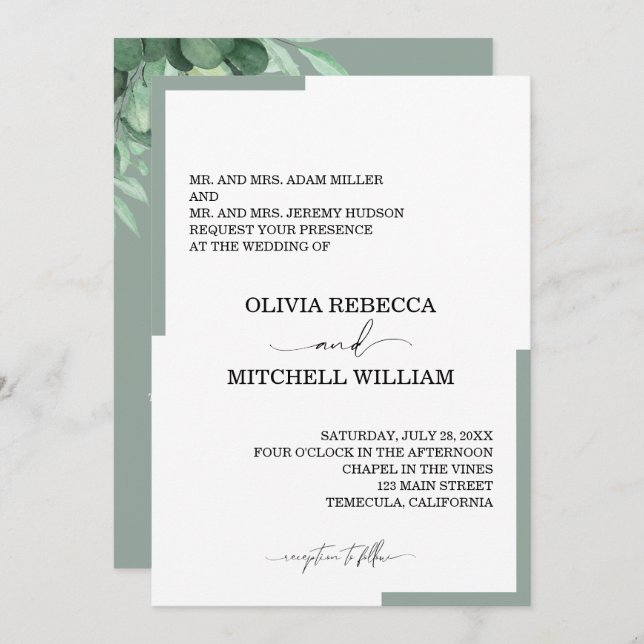 Casamento Chic Eucalyptus Greenery (Frente/Verso)