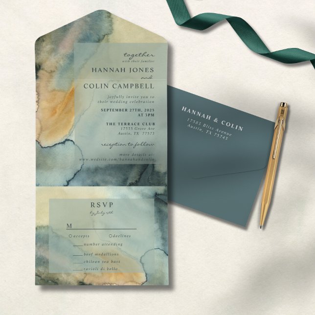 Casamento Chic Granite Blue Watercolor (Criador carregado)