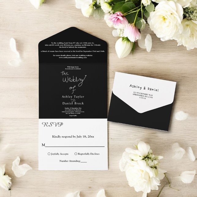 Casamento Chic Simples Preto E Branco Moderno Eleg (Criador carregado)