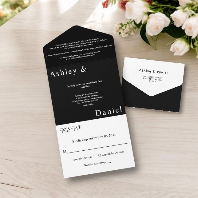 Casamento Chic Simples Preto E Branco Moderno Eleg (Criador carregado)