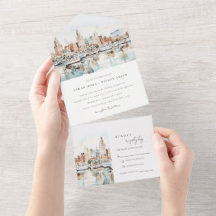 Casamento Chic Tampa Florida Skyline Watercolor