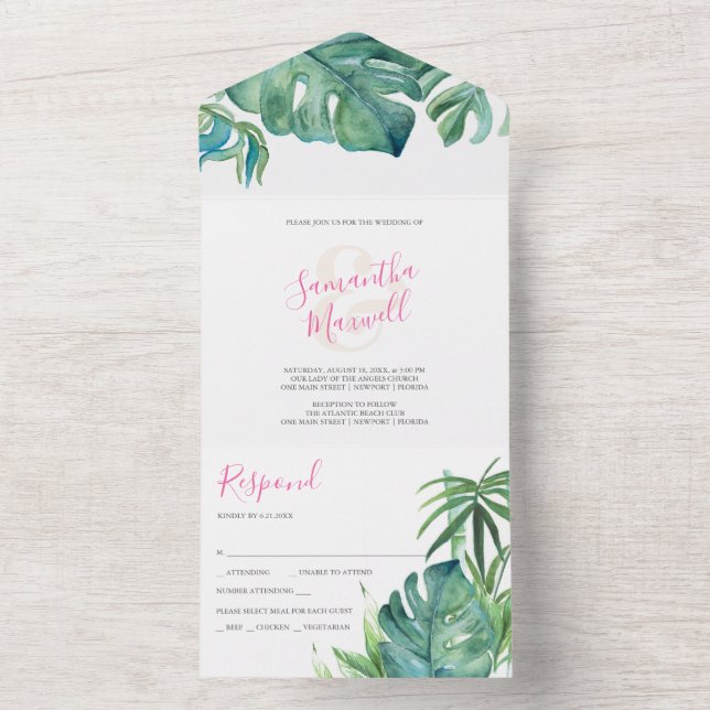 Casamento Chic Tropical Moderno, Tudo Em Um Convit (Inside)