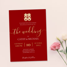 Casamento chinês com vintagem vermelha e ouro