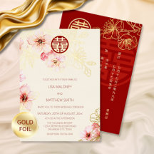 Casamento Chinês de Flor Rosa Dourado Vermelho