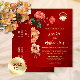 Casamento Chinês Dourado de Flor de Peônias BILING