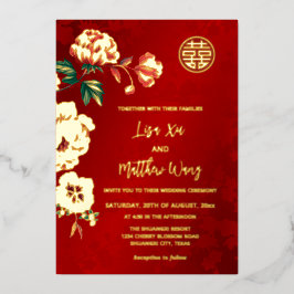 Casamento Chinês Dourado de Flor de Peônias BILING