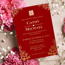 Casamento chinês floral vermelho com flor de cerej