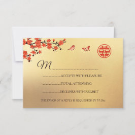Casamento chinês RSVP do Flor Vermelho Dourado