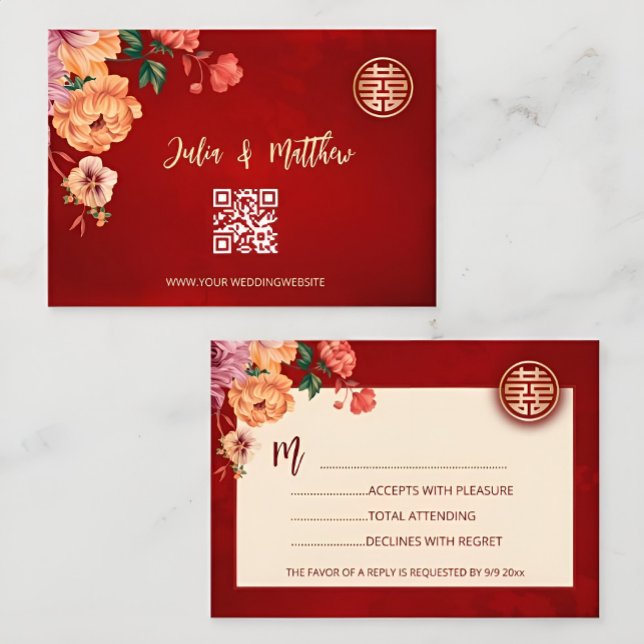 Casamento chinês RSVP Vermelho do Código QR (Criador carregado)