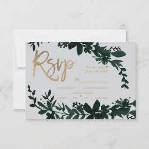 Casamento cinzento verde floral do rsvp do roteiro