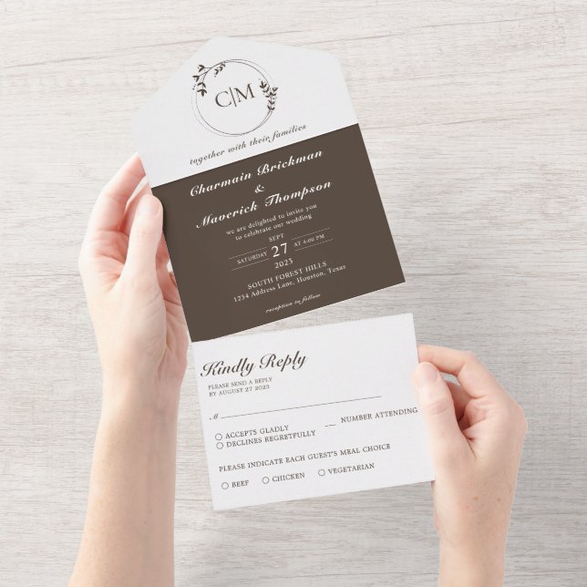 Casamento Clássico Clássico Escuro Marrom Monogram (Aba destacável)