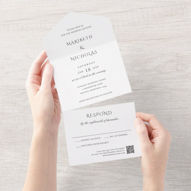 Casamento Clássico com Código QR Preto e Branco Mo (Aba destacável)