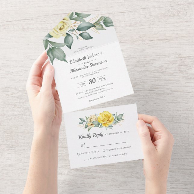 Casamento clássico com rosas de aquarela amarela (Tearaway)