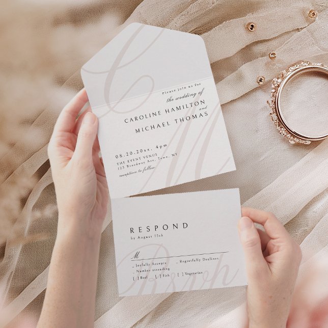 Casamento clássico de monograma de caligrafia (Classic Elegance calligraphy monogram wedding All In One Invitation)