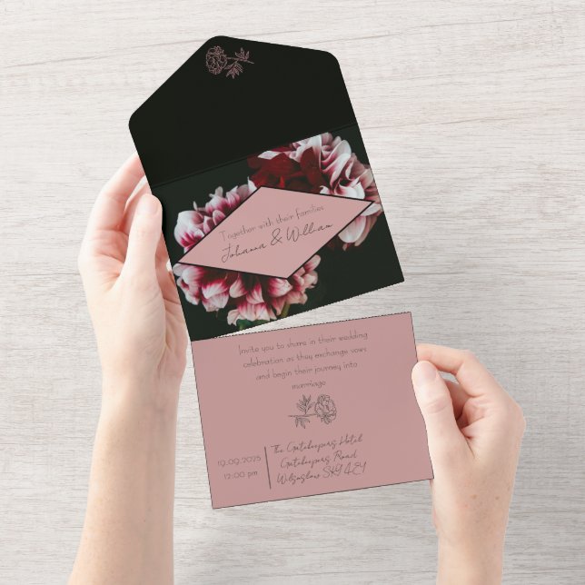 Casamento Clássico de Peões Pretos e Rosa (Aba destacável)
