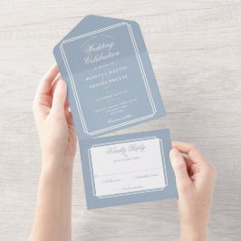 Casamento Clássico Deco Monograma Azul Empoeirado