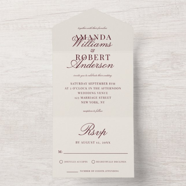 Casamento Clássico Elegante Borgonha Dinheiro Anti (Interno)