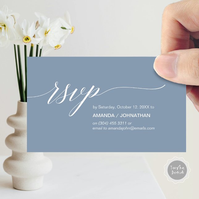 Casamento Clássico Elegante, RSVP Convite de festa (Elegant Classic Wedding, Party Invitation RSVP Enclosed Card, in Dusty Blue)