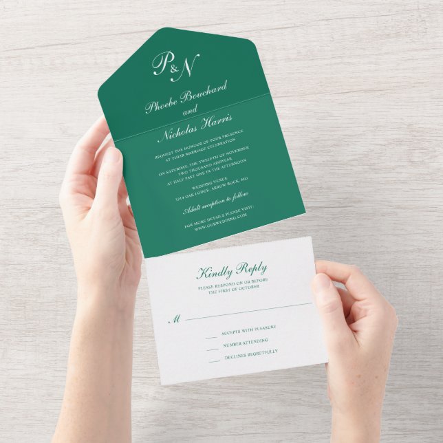 Casamento Clássico Elegante Verde Esmeralda (Aba destacável)