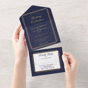 Casamento Clássico em Azul Marinho e Dourado com M