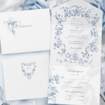 Casamento Clássico Francês com Flores Azuis e Fita