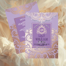 Casamento Clássico Monograma Rosa Lavanda Dourado